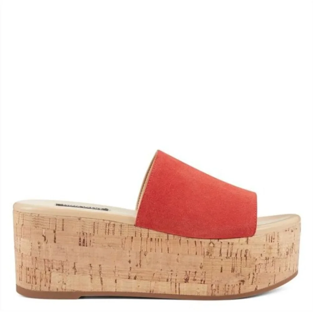 Nine West Vale Orange/Red Suede Flatform Sandals Vale Size 8.5
